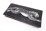 Pelgio Genuine Stingray Skin Checkbook Tiger Printed Wallet Clutch Purse