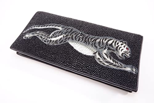 Genuine Stingray Skin Checkbook Tiger Printed Wallet Clutch Purse