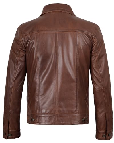 Image of fjackets Real Lambskin Vintage Trucker Leather Jacket Men - Shirt Collar Style Leather Jackets For Mens