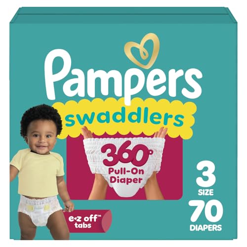 Image of Pampers Diapers - Swaddlers 360° - Size 3, 70 Count, up to 100% Leakproof Comfy Dry Fit, Designed for Easy Changes, Pull On Baby Diaper (Packaging May Vary)