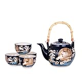 Hinomaru Collection Japanese Style Moon Rabbit Design 25 fl oz Ceramic Teapot with Rattan Handle and
