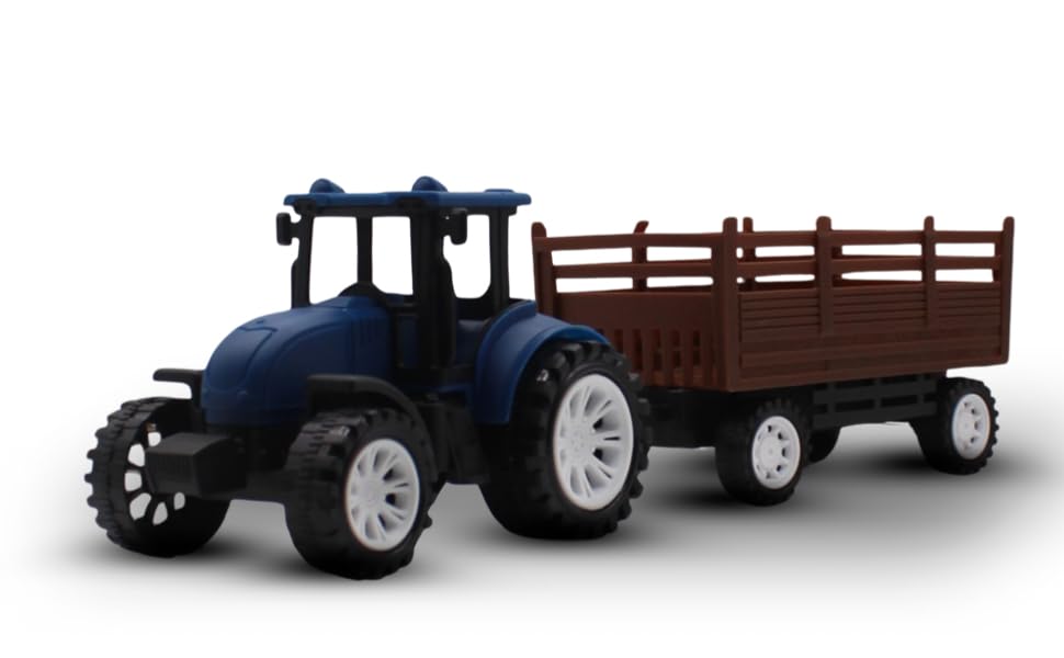 Image of Friction Powered Tractor Trolley Toy for Kids | Farm Tractor Toy with Trailer for Boys & Girls | Push & Go Tractor Vehicle Toy | BIS Certified | NeoKiddo (Dark Blue)