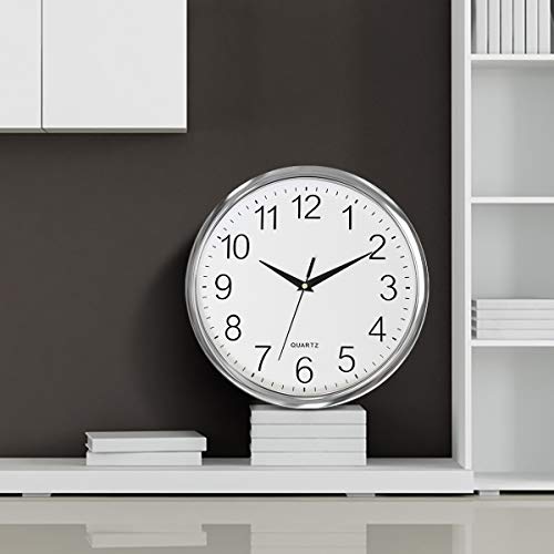Relógio de parede prateado Foxtop, relógio de parede silencioso, não aperta, moderno, decorativo, op