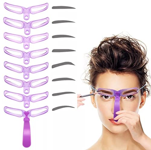 8 Stück Augenbrauen Schablonen für Anfänger, Wiederverwendbar DIY-Augenbrauen Stempel für 3 Minuten Make-up (PURPLE) Cover