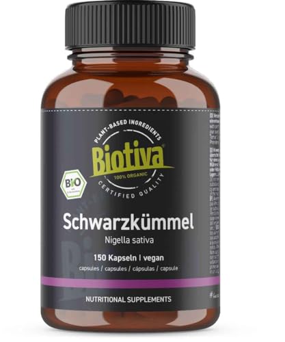 Capsule di cumino nero biologico 150 capsule - 600 mg di cumino nero dall'Egitto per capsula - Nigella Sativa - 100% vegano - Da agricoltura biologica - Prodotto e testato in Germania (DE-ÖKO-005)