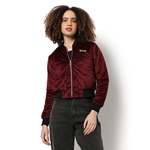 Image of Campus Sutra Women's Puffer Regular Fit Bomber Jacket for Winter Wear | Standing Collar | Full Sleeve | Zipper | Casual Jacket for Woman & Girl | Western Stylish Jacket for Women