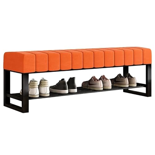 WJFTODAY Stylish Orange Shoe Bench with Metal Shelves No Installation Needed Cushioned Seat Perfect for Entryway Living Room Bedroom 60CM/23.6inch