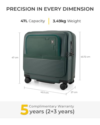 Image of EUME Overnighter Pro Luggage Trolley for Travel 18 inch, Cabin Bag | Trolley Bag Small for Luggage | with Laptop Sleeve | 100% German Bayer Polycarbonate - Pine Green