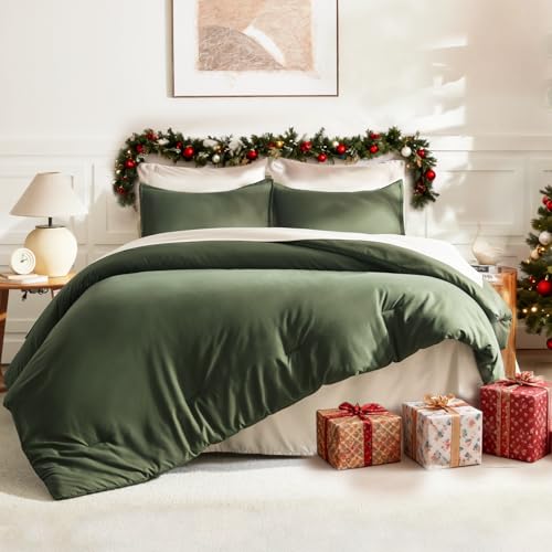 Image of Litanika Twin XL Comforter Set Dark Olive Green, 2 Pieces Extra Long Dorm Bedding Sets, Soft Down Alternative Comforter All Season Quilt Blanket