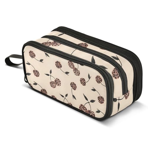 Image of ALAZA Leopard Cherry Pencil Case Large Capacity Pencil Pouch with 3 Compartments Stationery Case Pen Bag for Boys Girls Kids Adults School Office