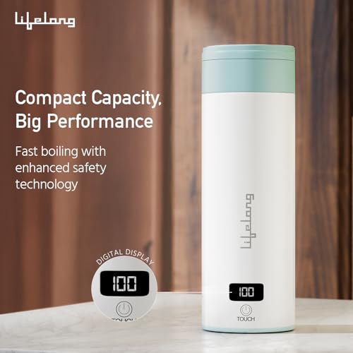 Image of Lifelong 2-in-1 Portable Electric Kettle & Bottle For Travel-400Ml |Digital Display |4 Temperature Settings with Touch |Fast Boil |Advanced Safety Features |300W Power |Make Tea /Coffee Without Milk