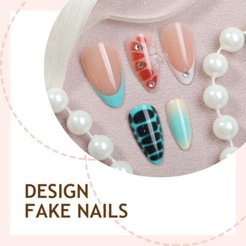 Image of French Tip Press on Nails Green Ombre Fake Nails Short Almond False Nail with Rhinestone Design Alligator Print Glue on Nails Acrylic Glossy Full Cover Stick on Nail for Women Manicure 24Pcs