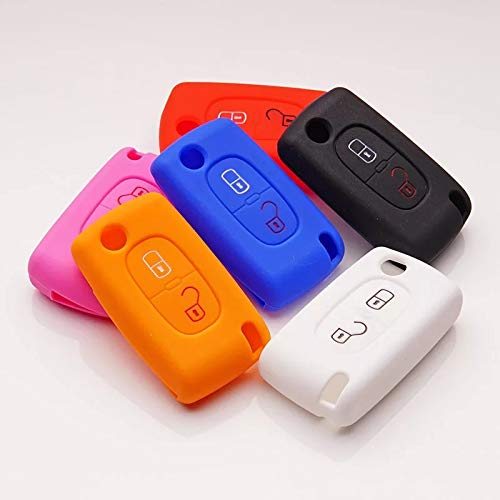 shanhua 1pcs Silicone car key cover keychain for Peugeot 206 207 307 308 407 408 508 3008 607 RCZ/Citroen C2 C3 C4 C4L C5 C6 C8 Quatre Sky Blule