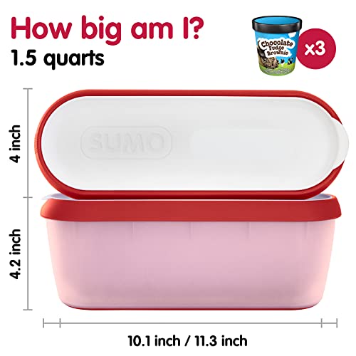 SUMO Ice Cream Containers for Homemade Ice Cream - 1.5 Quart, Reusable Storage Tubs with Lids (1 Container, Red)