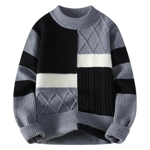 Men's Winter Knit Sweater Patchwork Loose Casual Pullovers O-Neck Knitted Streetwear Tops