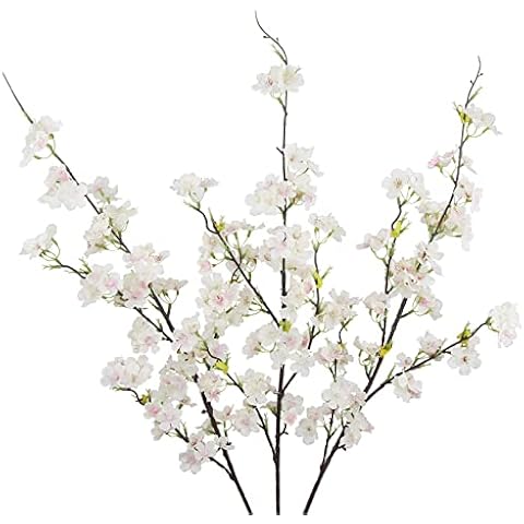 CISDUEO 3 Pcs Artificial Cherry Blossom Flower Pink Silk Peach Flowers Bulk Plum Blossom Flowers with Leaves Cherry Blossom Branches Vase Arrangements for Spring Wedding Indoor Outdoor DIY Party Decor Cover