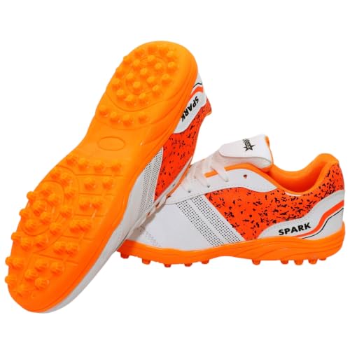 Image of KickStar Spark Cricket Shoes, White and Orange
