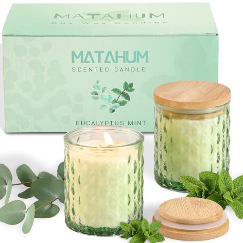 MATAHUM 2 Pack Eucalyptus & Mint Scented Candles for Home