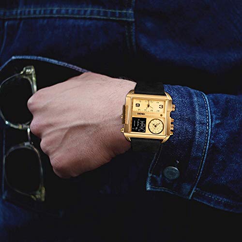 Image of SKMEI Men's Digital Sports Watch, LED Square Large Face Analog Quartz Wrist Watch with Multi-Time Zone Waterproof Stopwatch