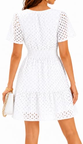 Image of INR Dress for Women Elastic Waist Hollow Out Embroidered A Line Casual Fashion Skirt Beach and Prom Cocktail Party Dresses