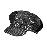 UUYYEO Glitter Sequin Hat - Black - Women's Retro Dress Up Hat - Beret/Newsboy Cap - Party Hat - Size M...