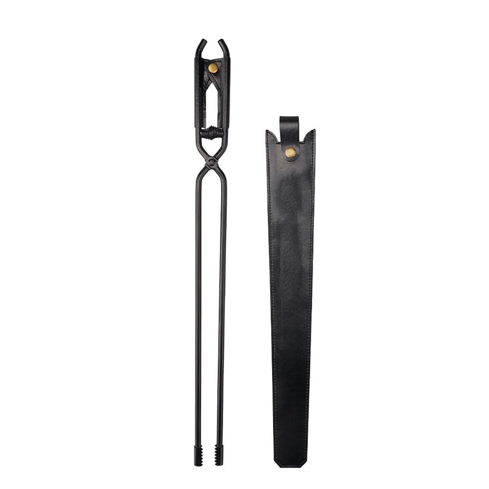 Pince à charbon portable en acier et étui cuir pour barbecue et feu de camp