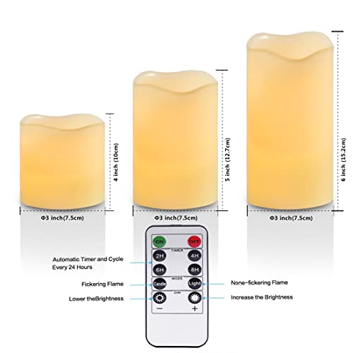 Image of YIWER Wax Flameless Candles: 6 Pack Ivory Flameless Battery Operated Candle with Remote Timer Flickering Light for Mom Valentines Day Christmas Decor (Size: D3.15 x H 4 inch /5 inch /6 inch,Include 2 Gift Boxes)