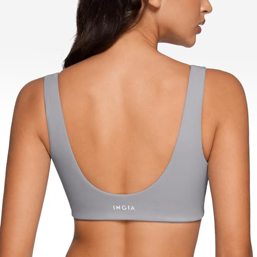 Image of INGIA Womens U-Neck Sports Bra Padded U Back Medium Impact Fitness Yoga Bar Workout Crop Top with Built in Bra