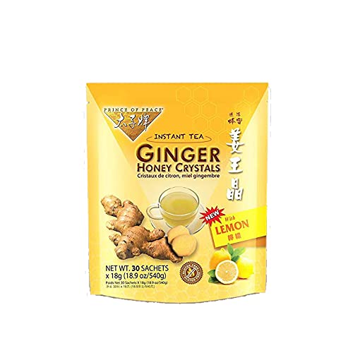 Ginger Lemon Crystals Instant 30 Sachets,For Nausea Relief And Soothes Throat,Easy To Brew Ginger And Honey Crystals (Lemon Pack Of 1) #TOP22