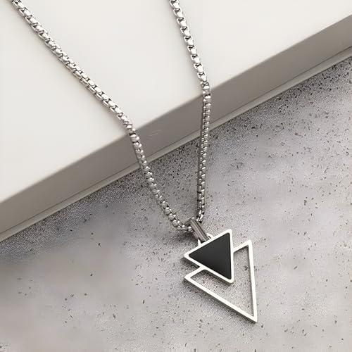Image of Moon Bucks Anti Tarnish Stainless Steel Midnight Charisma Triangle Shape Locket Neck Chain for Men | Stylish Pendant Necklace | Jewellery Accessories for Boys | Minimal Jewelry | Locket for man and boys
