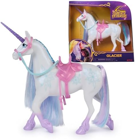Unicorn Academy Unicorn Glacier - Layla Unicorn from the popular Netflix series, 2 riding accessories and removable bridle for realistic role play, from 4 years