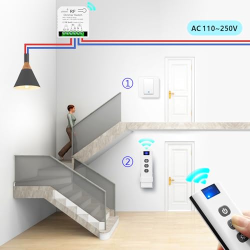 Tedeligo Variateur D'éclairage Interrupteur Sans Fil Avec Télécommandes, AC220V Gradateur Pour LED Et Halogènes 10W-150W, Compatible Avec Les Variateurs De Panneau Mural (Pas Besoin De Wi-Fi) – vue 4