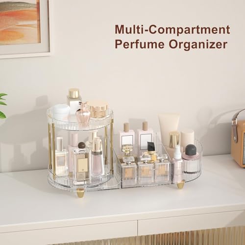 Oillase Makeup Organizer Countertop for Vanity, Rotating Perfume Tray with 5-compartment Cosmetic and Skincare Organizers, Multi-Purpose Desk Storage Makeup Brush Holder for Bathroom Bedroom Counter by Oillase - Image 6