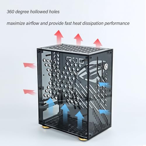 Gabinete Mini ITX con panel lateral transparente, capacidad de 4,3 L, refrigeración de 360°, carcasa pequeña de acrílico para placa base Mini ITX (negro), Denash7ftagrnigs-12 miniatura 2