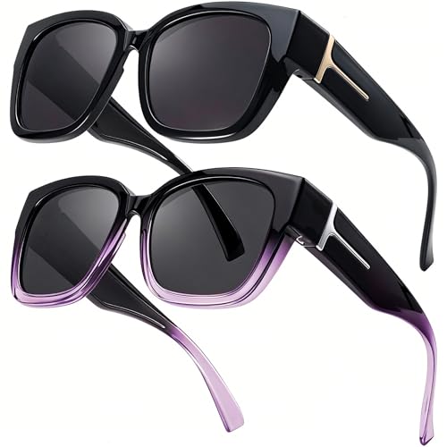 LVIOE 2 Pack Polarized Fit Over Sunglasses for Women Men Oversized Square Over Glasses Sunglasses...