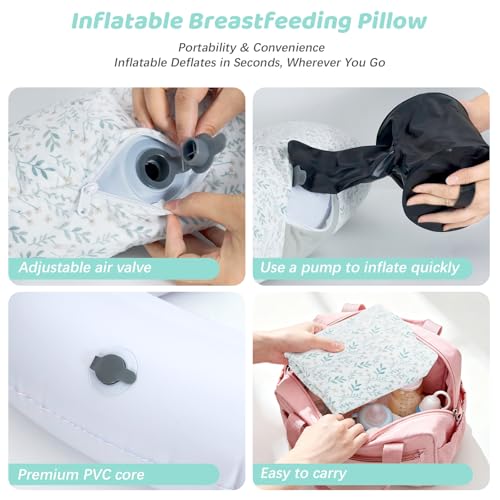 KAKIBLIN Almohada de lactancia, almohadas inflables de lactancia, almohada de alimentación manos libres para aliviar el dolor de espalda con correa para la cintura, almohada de lactancia de viaje - imagen 6