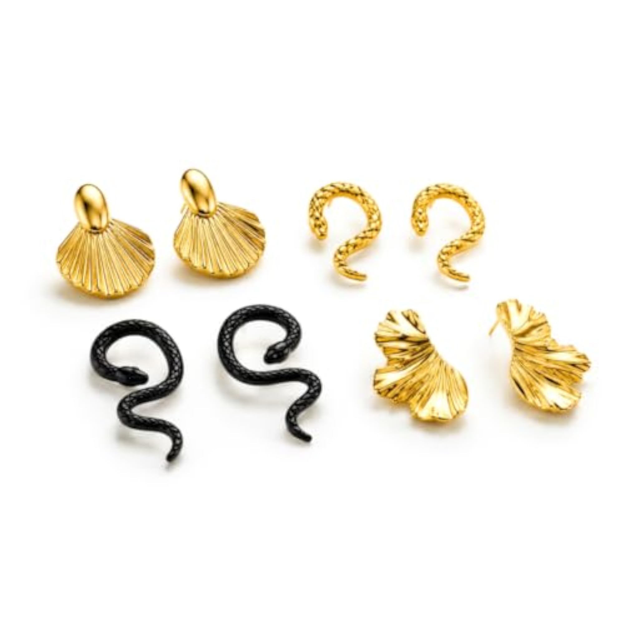 Women's 18K Gold Plated Stainless Steel Stud Earrings Set of 4