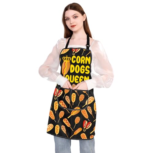 PLITI Corn Dogs Gifts Corn Dogs Lover Gift Corn Dogs Queen Apron With Pockets Carnival Food Gift Hot Dog Themed Gift (corn dogs queen apronU)
