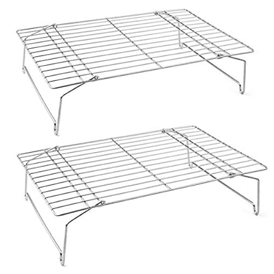 P&P CHEF Cooling Rack Set, 2-Tier Stackable Stainless Steel Wire Racks for Baking Cooking Cooling Roasting, Collapsible & Heavy Duty, Oven & Dishwasher Safe (15’’x10’’)