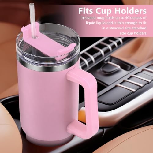 Image of Zephorus Personalized Stainless Steel Tumbler with Handle, 1200ml Capacity, Black Insulated Travel Mug with Straw, Custom Name Design (Pink)