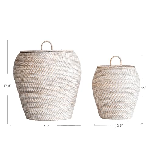 Bloomingville Whitewashed Rattan Baskets with Lids (Set of 2 Sizes) by Bloomingville - Image 2