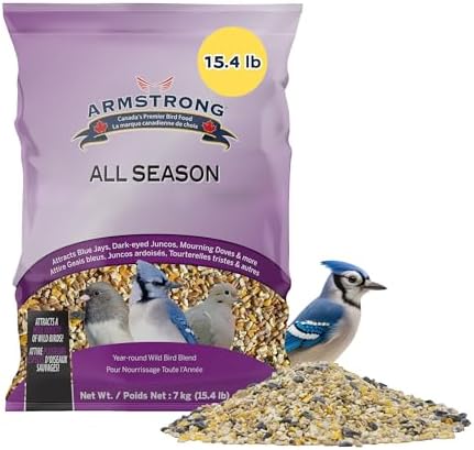 best bird feeders for juncos that attract more than just birds 7 Armstrong Wild Bird Food All Season Bird Seed Blend, 15.4 Pounds - with Cut Corn, Wheat, White & Red Millet, Black Oil Sunflower Seeds for Blue Jays, Dark-Eyed Juncos and Mourning Doves