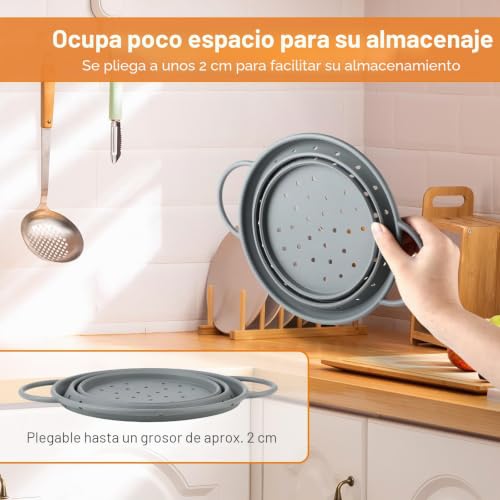 Miniatura 7 de Colador Plegable 28x22.5cm - Escurridor De Cocina En Silicona Plegable, Resistente Al Calor Y Aptos Para Lavavajillas, Sin Bpa Para Pasta, Verduras Y Frutas, Ideal Para Cocina Y Camping