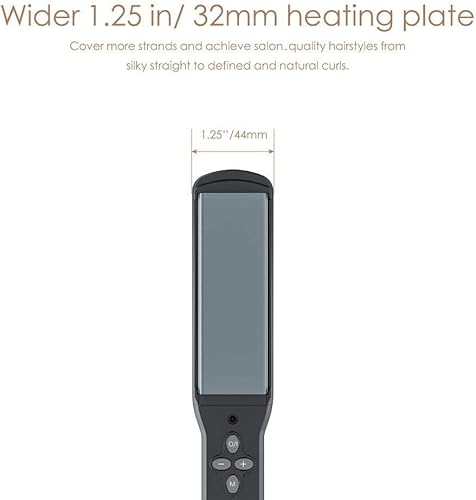 Miniatura 5 de Plancha de pelo de doble voltaje de 1.25 pulgadas con queratina y revestimiento de cerámica, placa ancha de calentamiento rápido (285F-450F),