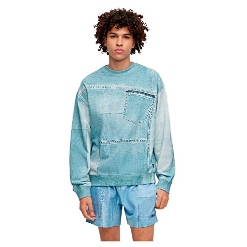 HUGO Herren Denimo Oversized Sweatshirt aus Baumwolle mit Denim-Print...