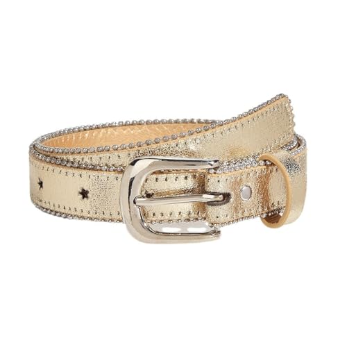 Girls Cowgirl Belt with Star Hole - Gold Bling Adjustable Leather Belt for Jeans, Dresses & Pants, Age 6-12