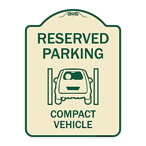 SignMission Designer Series Sign - Reserved Parking Compact Vehicle | Tan & Green 18" x 24" Heavy-Gauge Aluminum Architectural Sign | Protect Your Business & Municipality | Made in The USA