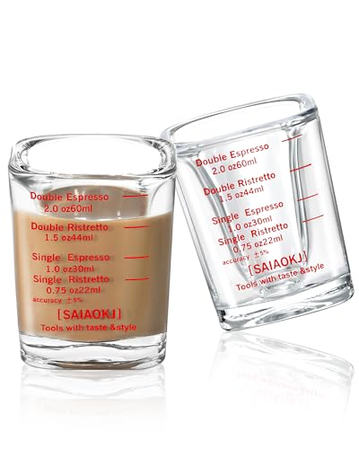 Image of Shot Glass Measuring Cup Set, 2 Pack 2 Oz Square Espresso Glasses (Red)
