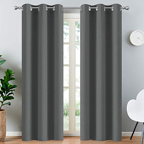 Yakamok Room Darkening Grommet Window Drapes Thermal Insulated Light Blocking Blackout Curtains for Bedroom(Dark Grey,38Wx84L,2 Panels)