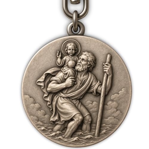 ELBKAISER Porte-clés voiture - Pendentif Saint Christophe pour automobilistes - Saint patron